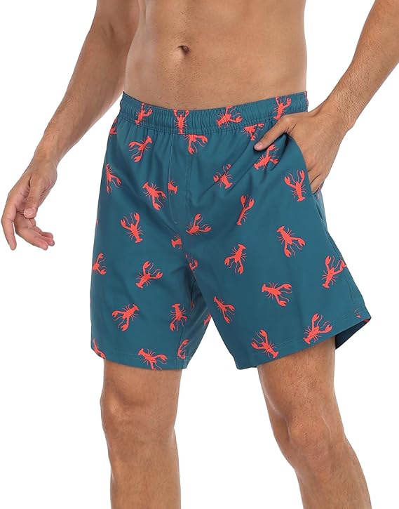 Men's Lobster Print Swim Trunks with Compression Liner | Come in many prints