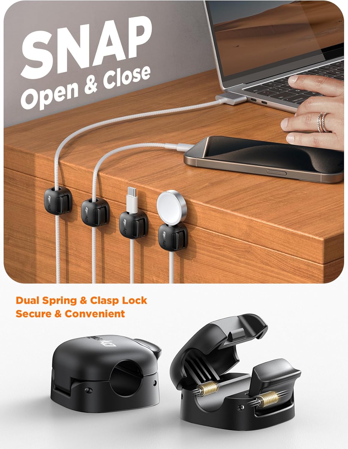 6 Pack Cable Organizer Clips for Desk & Nightstand