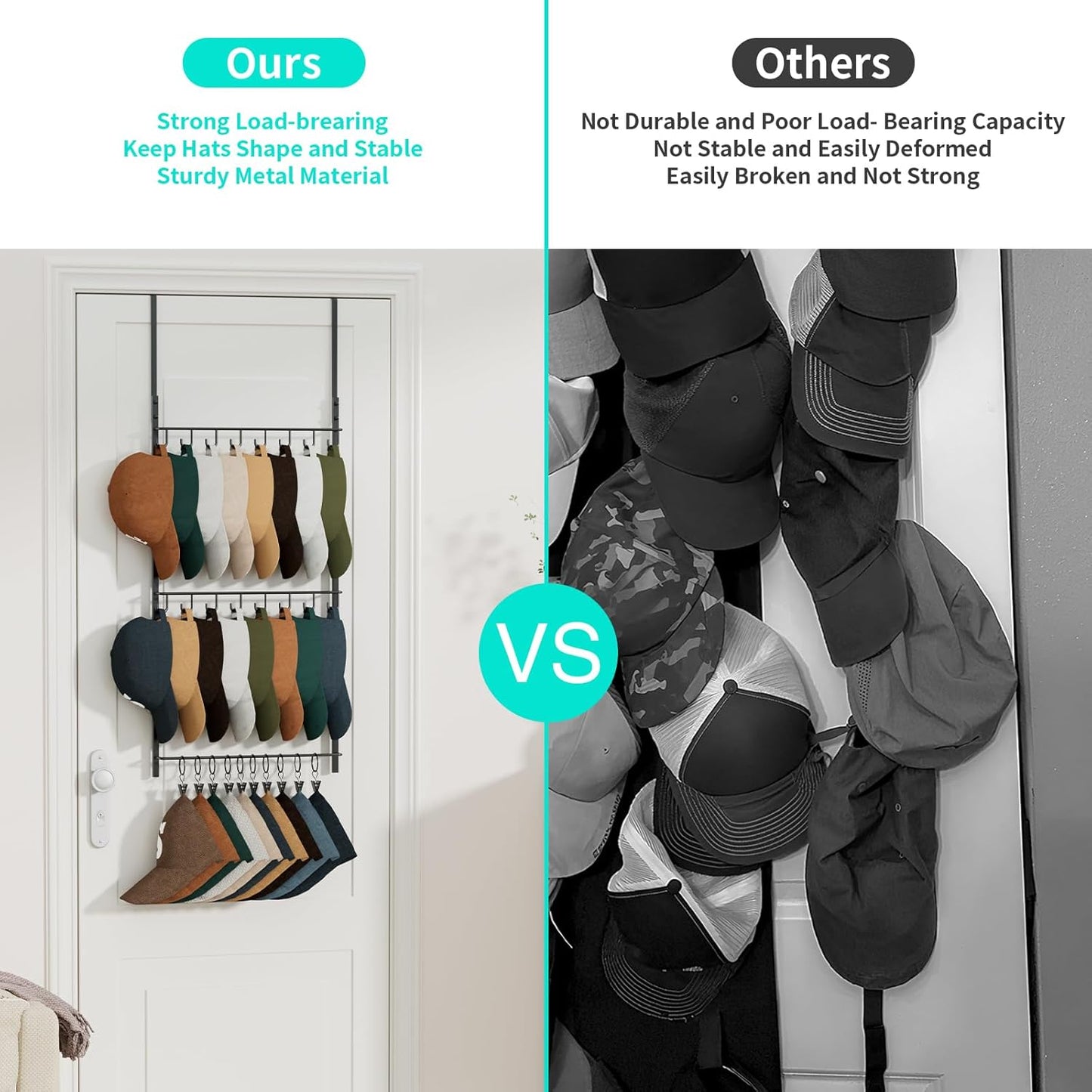 HapiRm Over-the-Door Hat Organizer Rack - Hold Up to 26 Baseball Caps