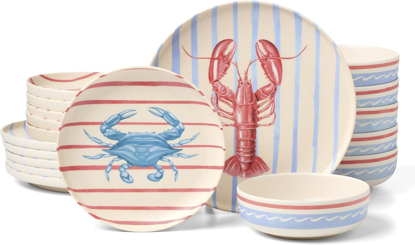 Coastal Lobster & Crab Melamine Dinnerware Set