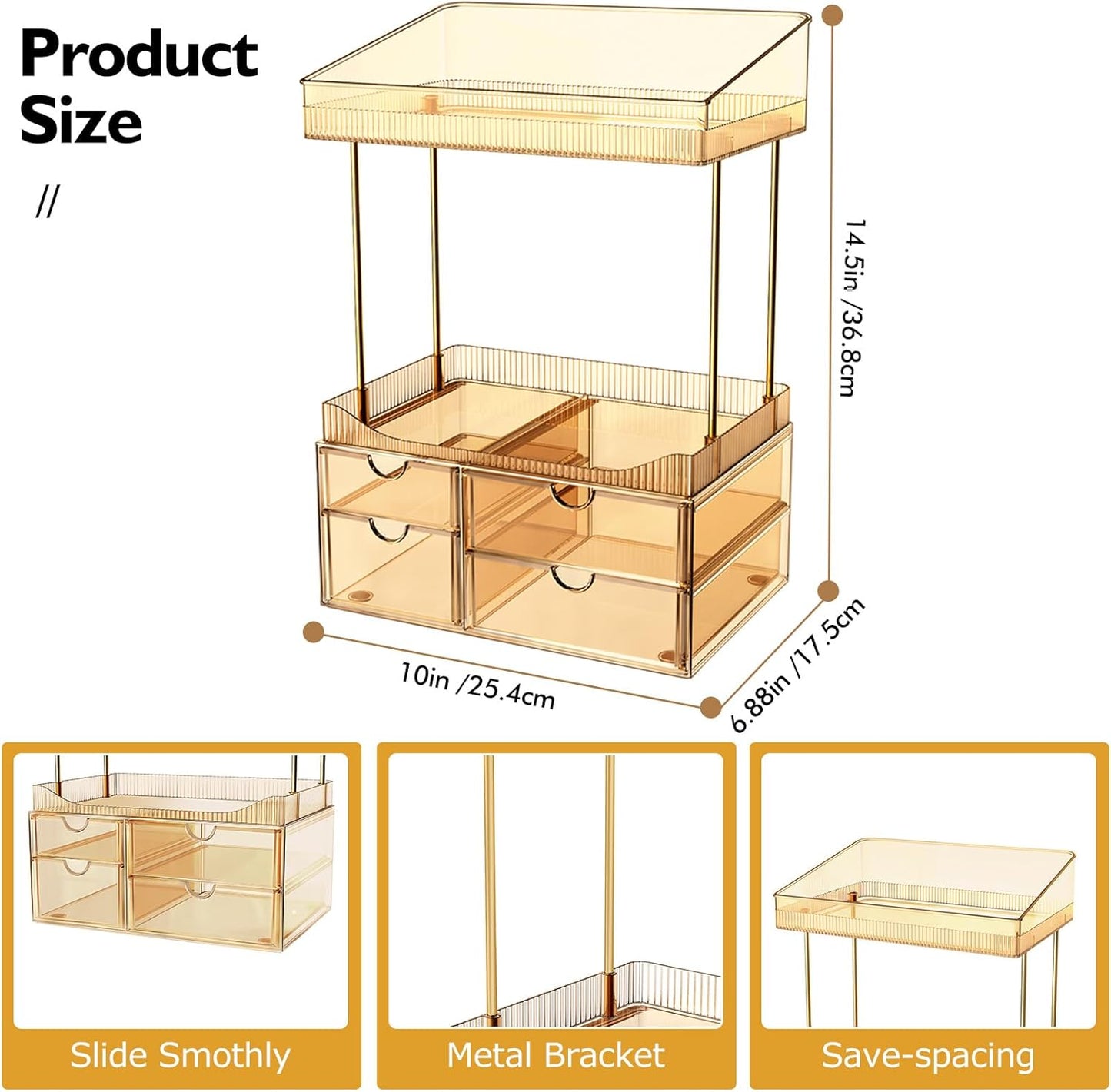 4-Tier Acrylic Makup & Vanity Organizer with Drawers