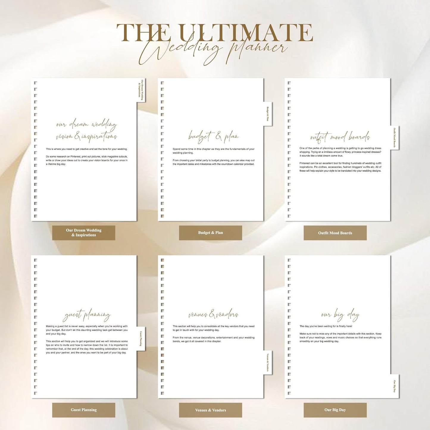 Elegant Linen Wedding Planner Book for Bride- Neutral Wedding Organizer Binder with Checklists, Calendars, Tabs & Planning PAges
