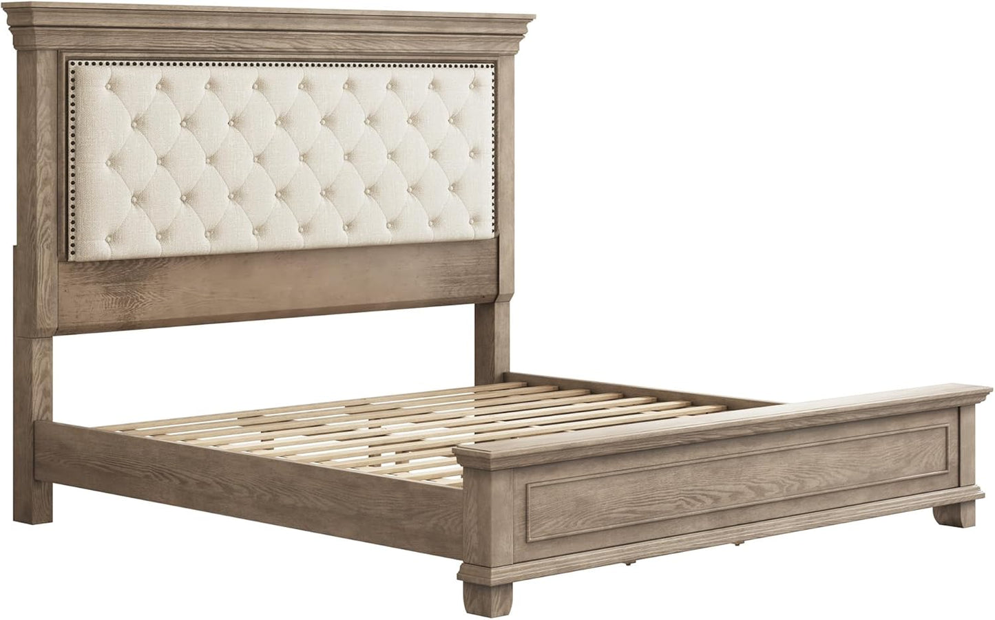 Luxury Tufted King Bed Frame with Upholstered Headboard