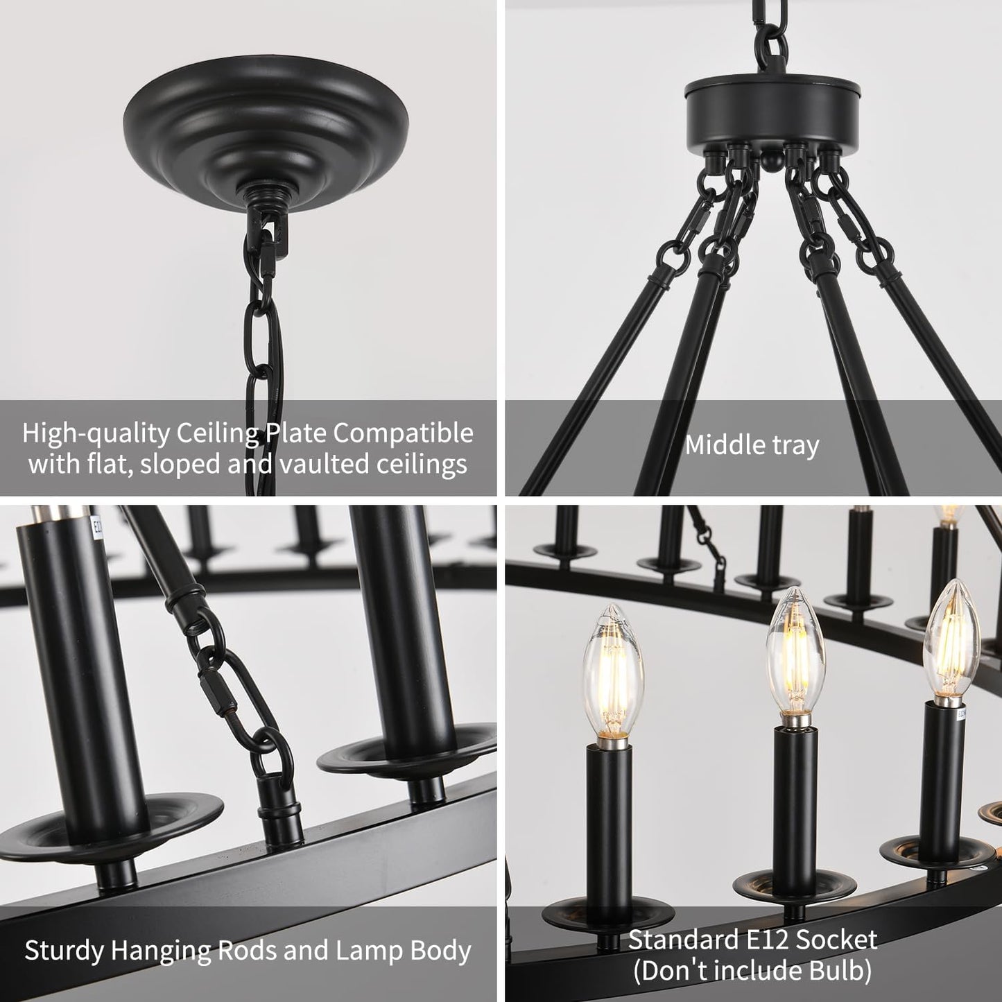 Modern Farmhouse Wagon Wheel Chandelier - 36 Light Extra Large Rustic Black