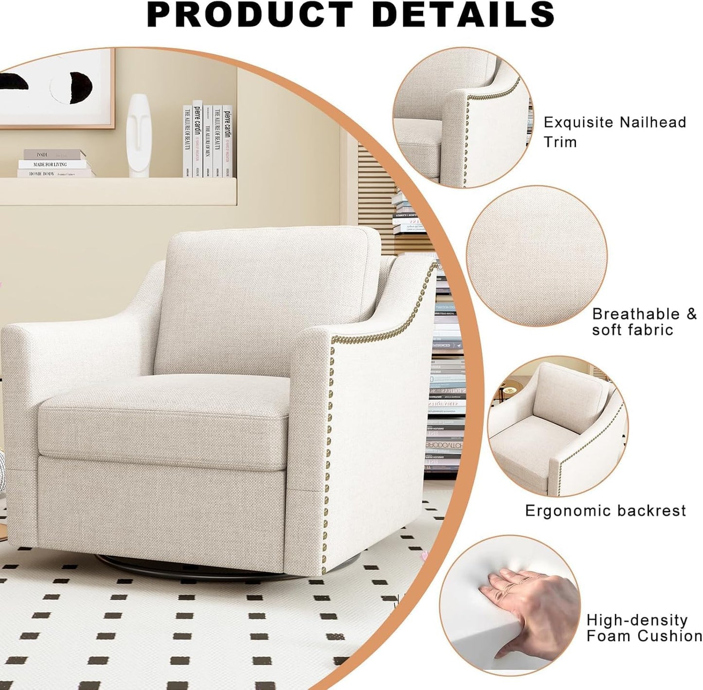 Modern Farmhouse Swivel Chairs in Cream