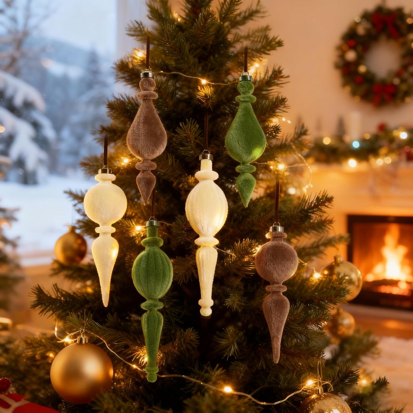 Velvet Finial Christmas Ornaments - Set of 6