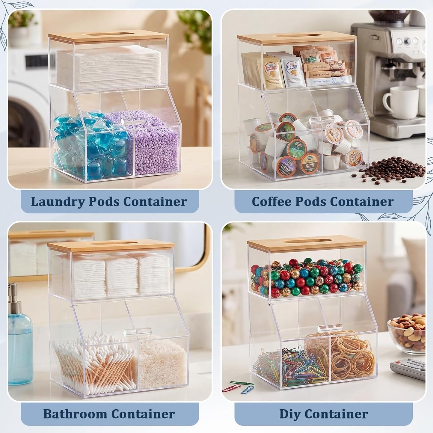 3-in-1 Laundry Organization Container with Bamboo Lid