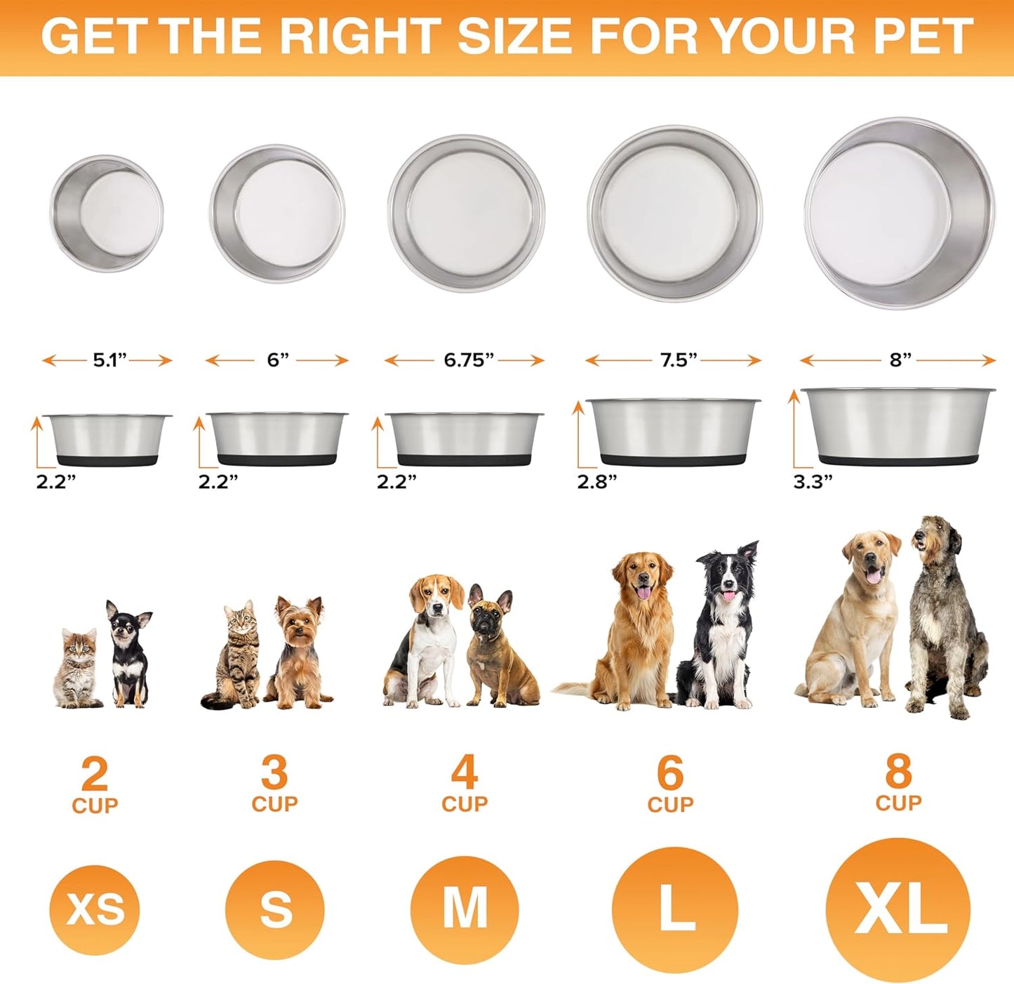 Stainless Steel Dog Bowl Set | Non-Slip Feeding & Water Bowls