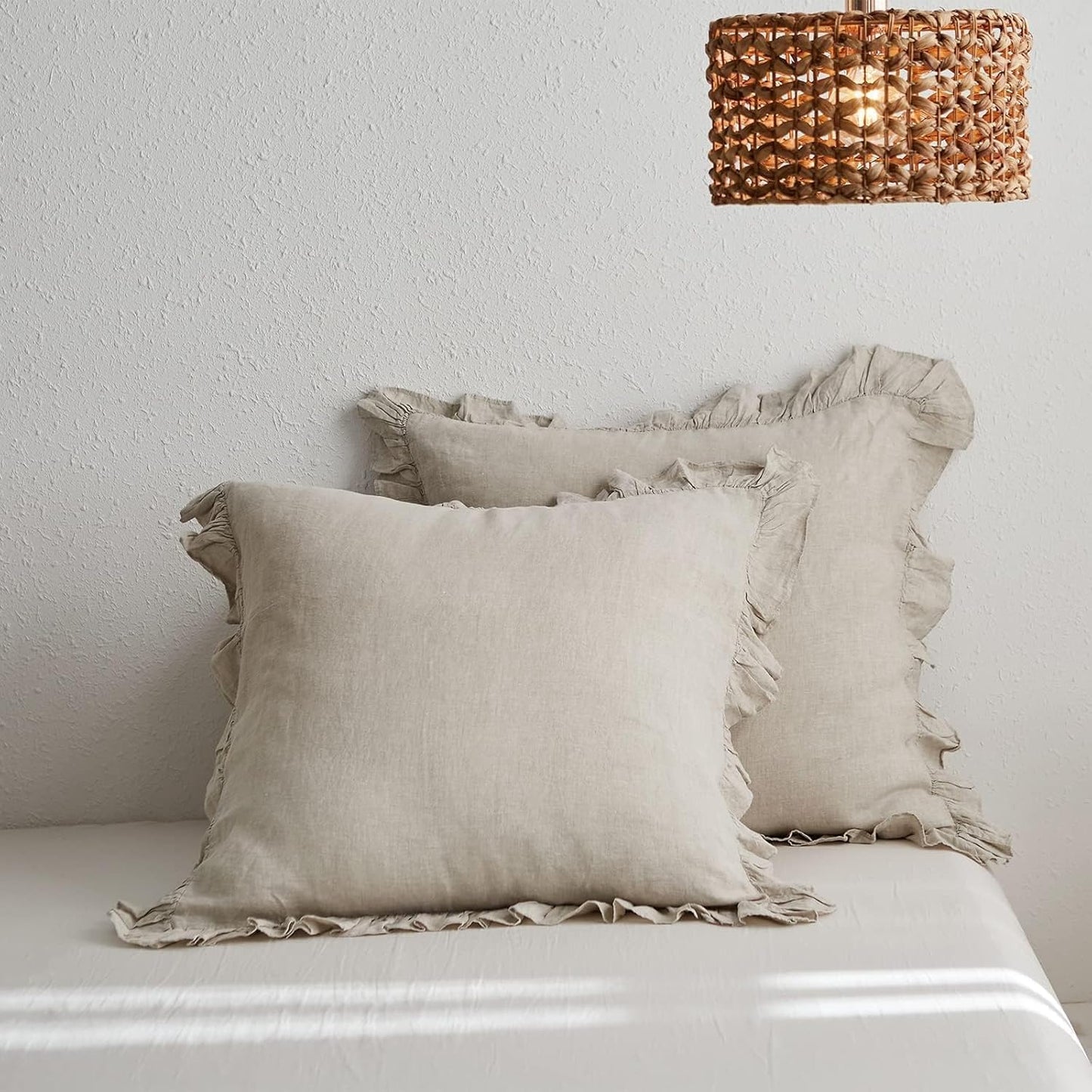 French Linen Ruffle Euro Sham Covers set of 2