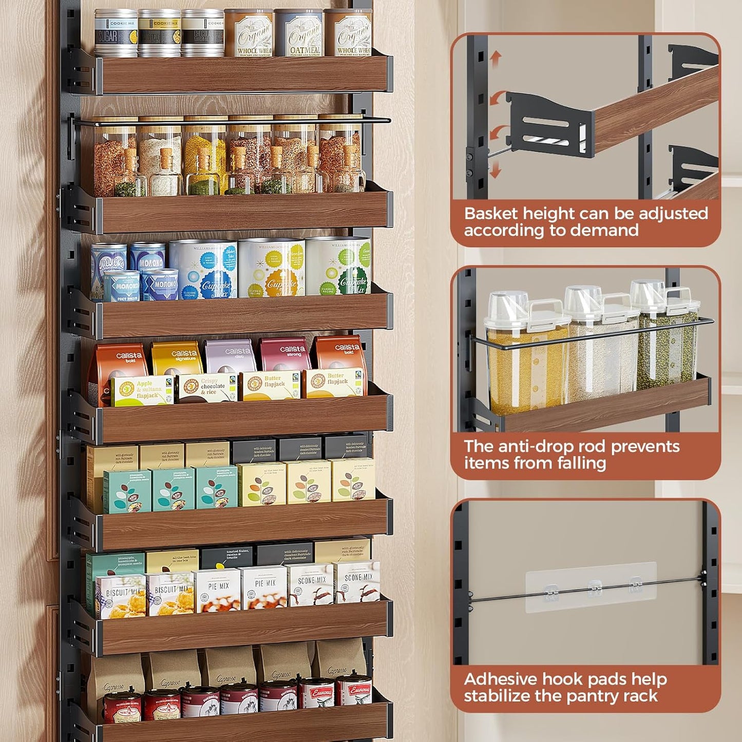 8-Tier Pantry Door Organizer for Clutter-Free Kitchen