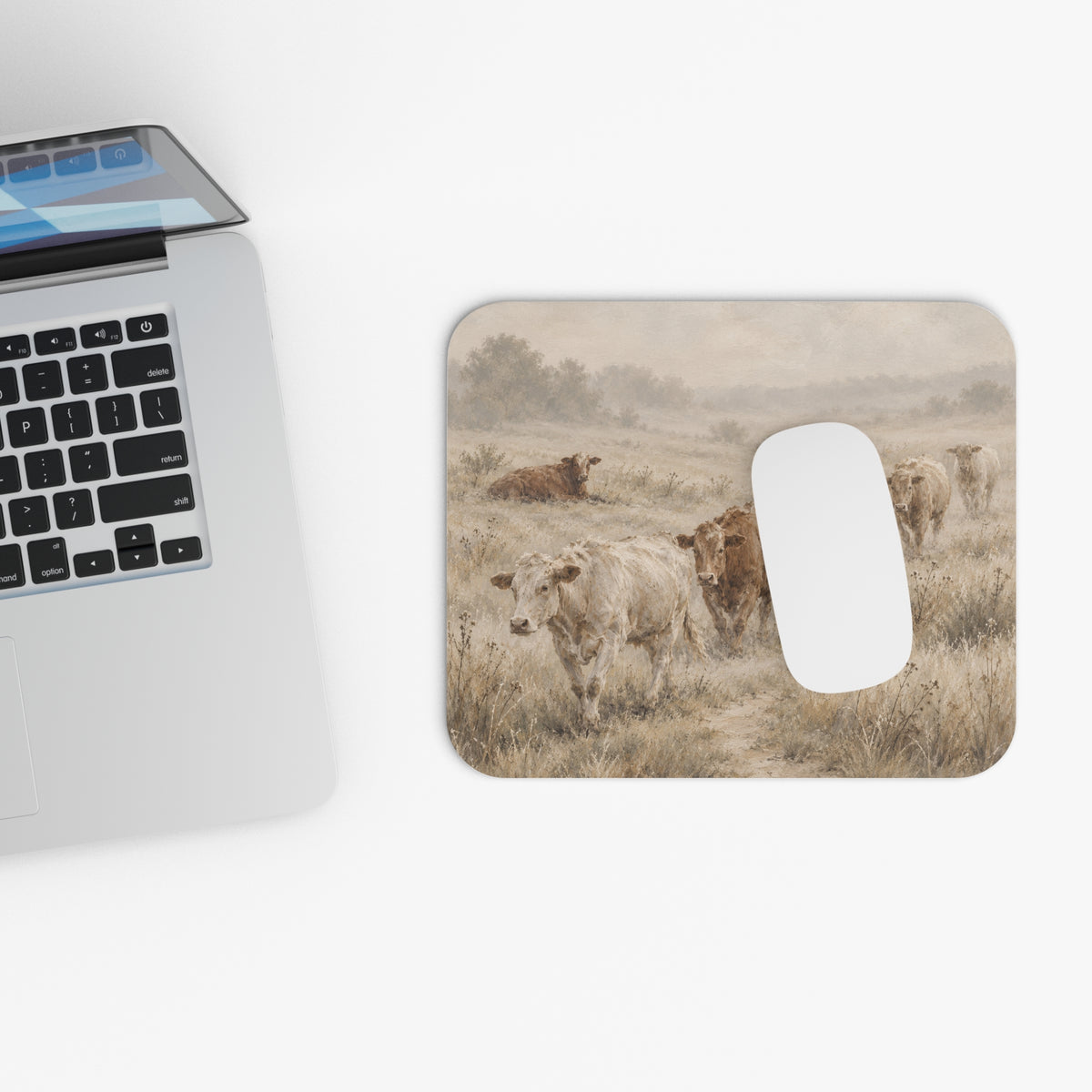 The Cow March | Neutral Western Farmhouse Mouse Pad (Rectangle)