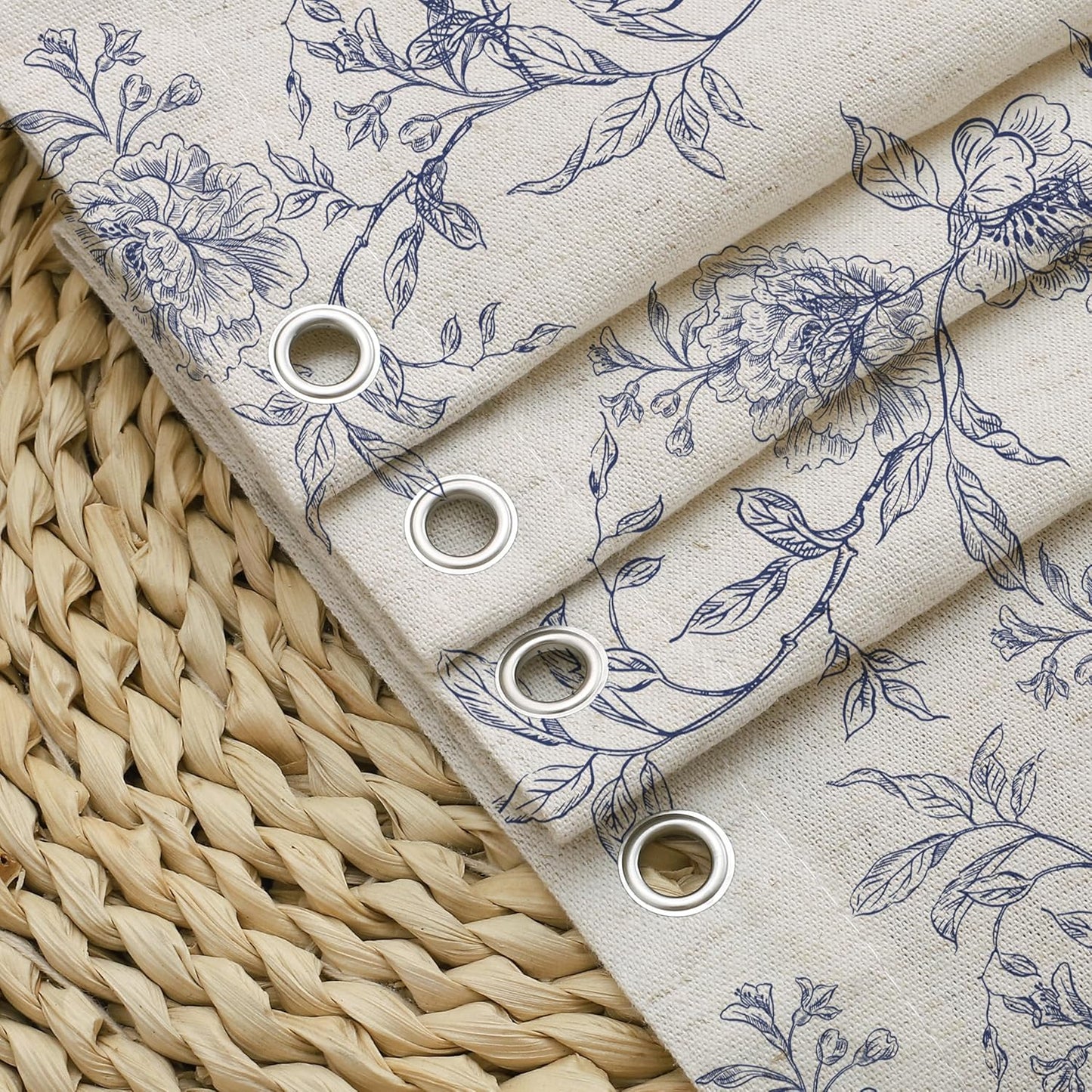 Blue Floral French Country Shower Curtain with Ruffle Hem