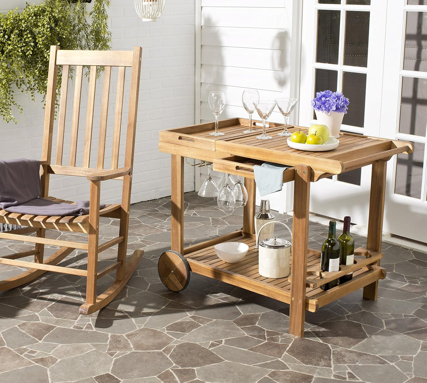 Outdoor Wooden Bar Cart on Wheels