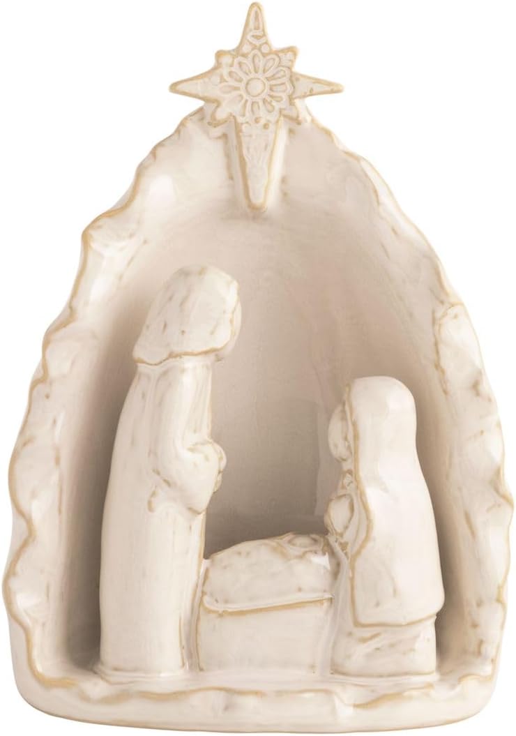 White Stoneware Nativity Scene - Sculpted Christmas Decor