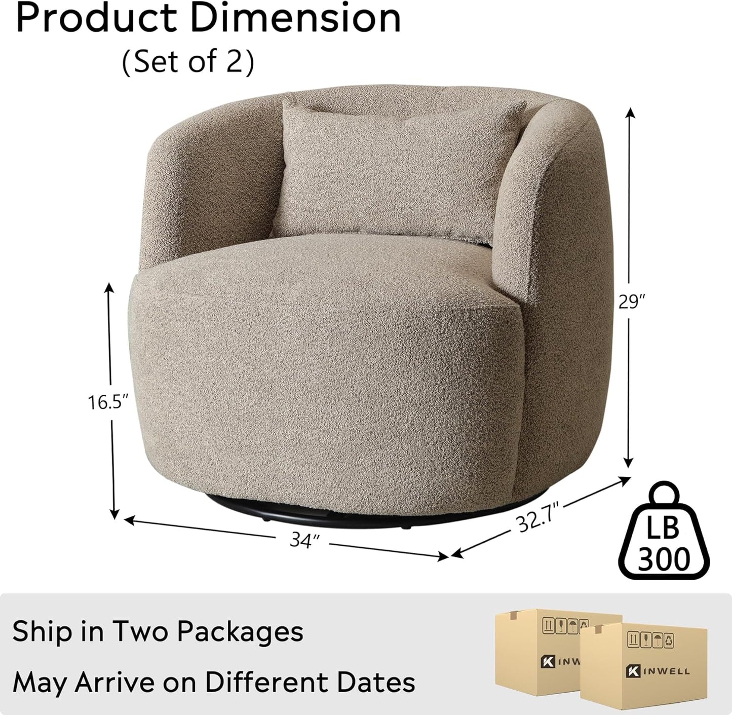 Luxury Boucle Swivel Barrel Chairs Set of 2