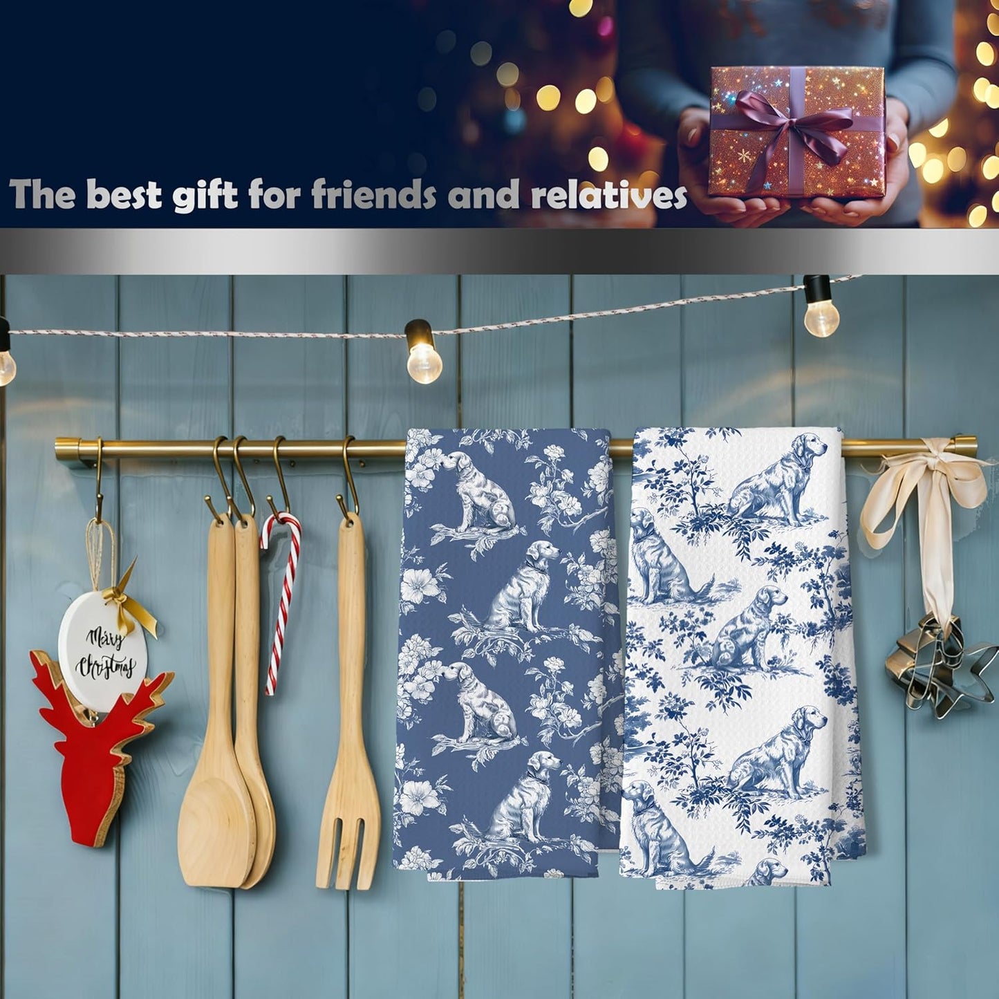 Blue and White Chinoiserie Golden Retriever Kitchen Towels (Comes in many others) - Set of two