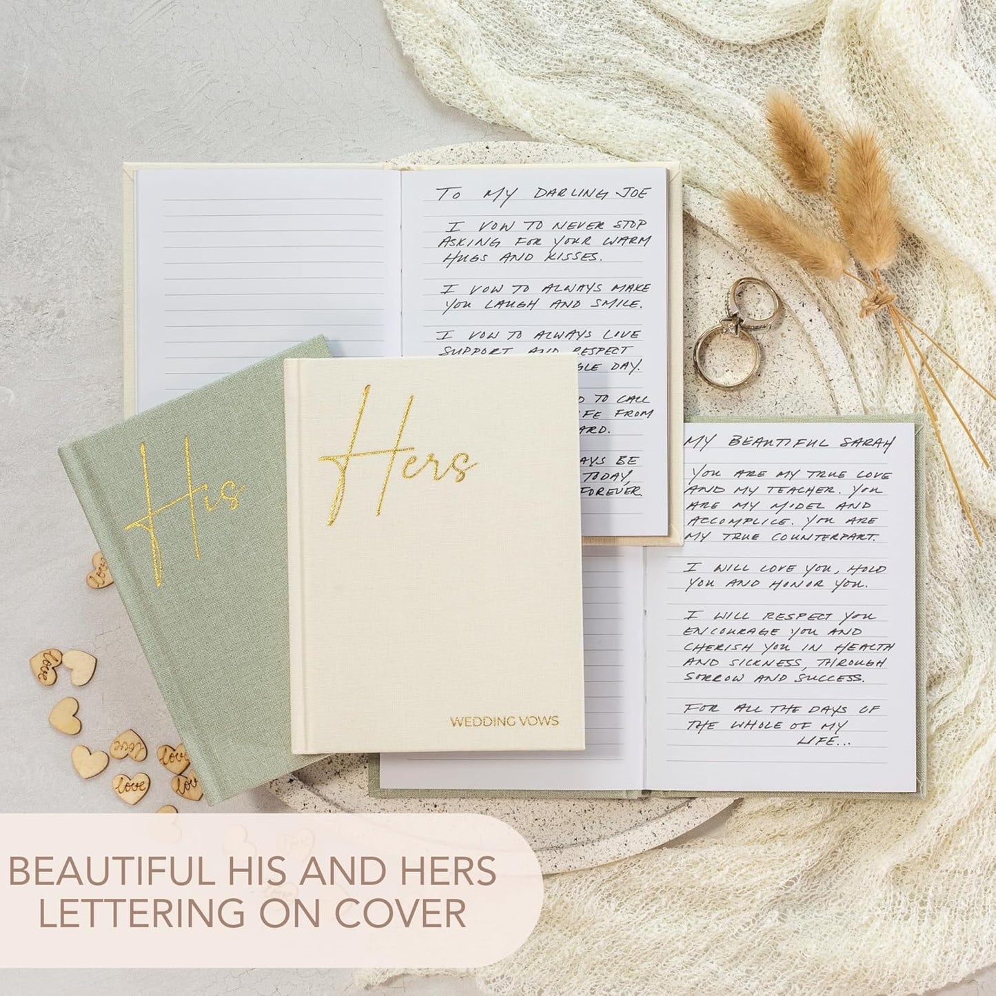 Elegant Linen Wedding Vow Books for Bride & Groom