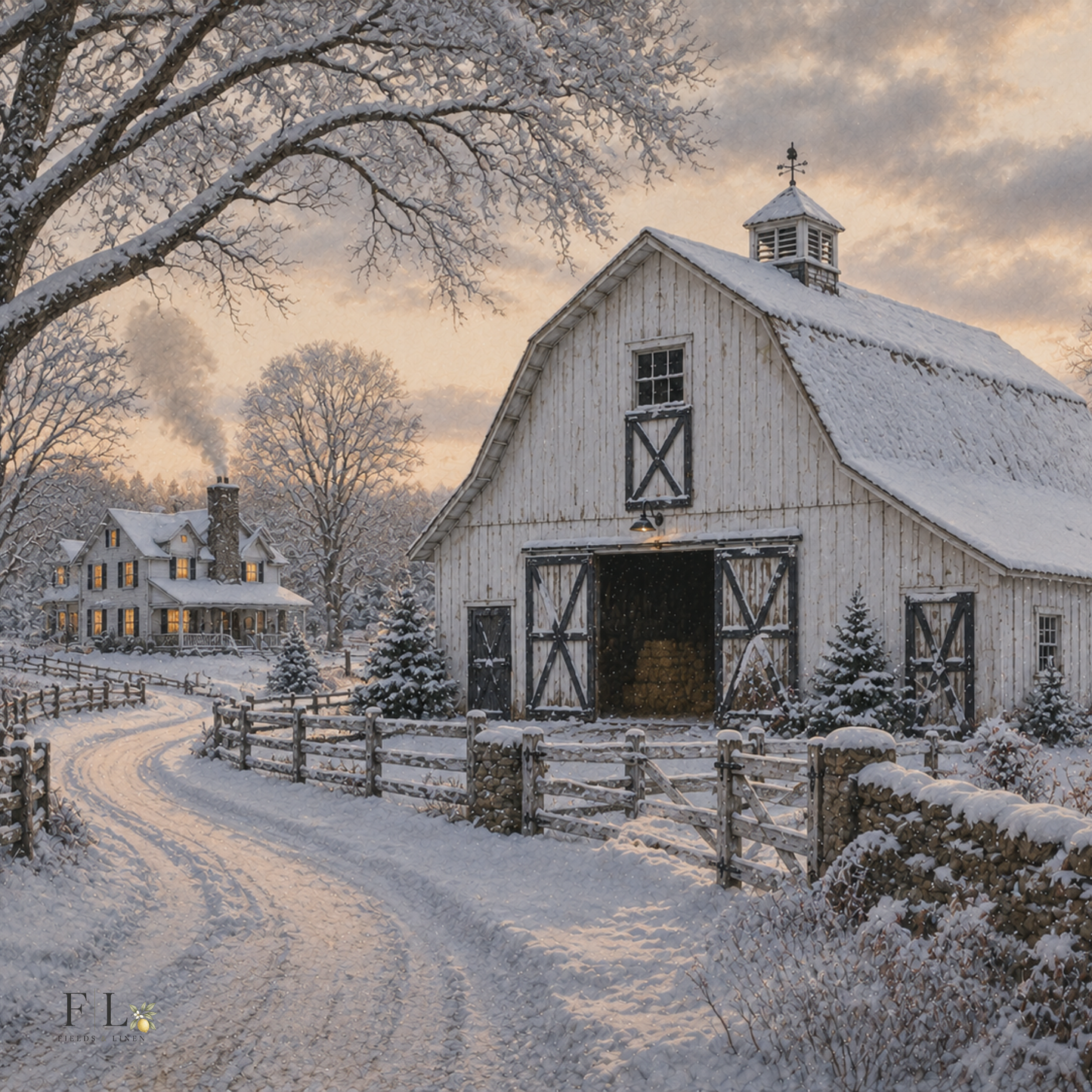 Barn Covered in Snow | Watercolor Clipart PNG