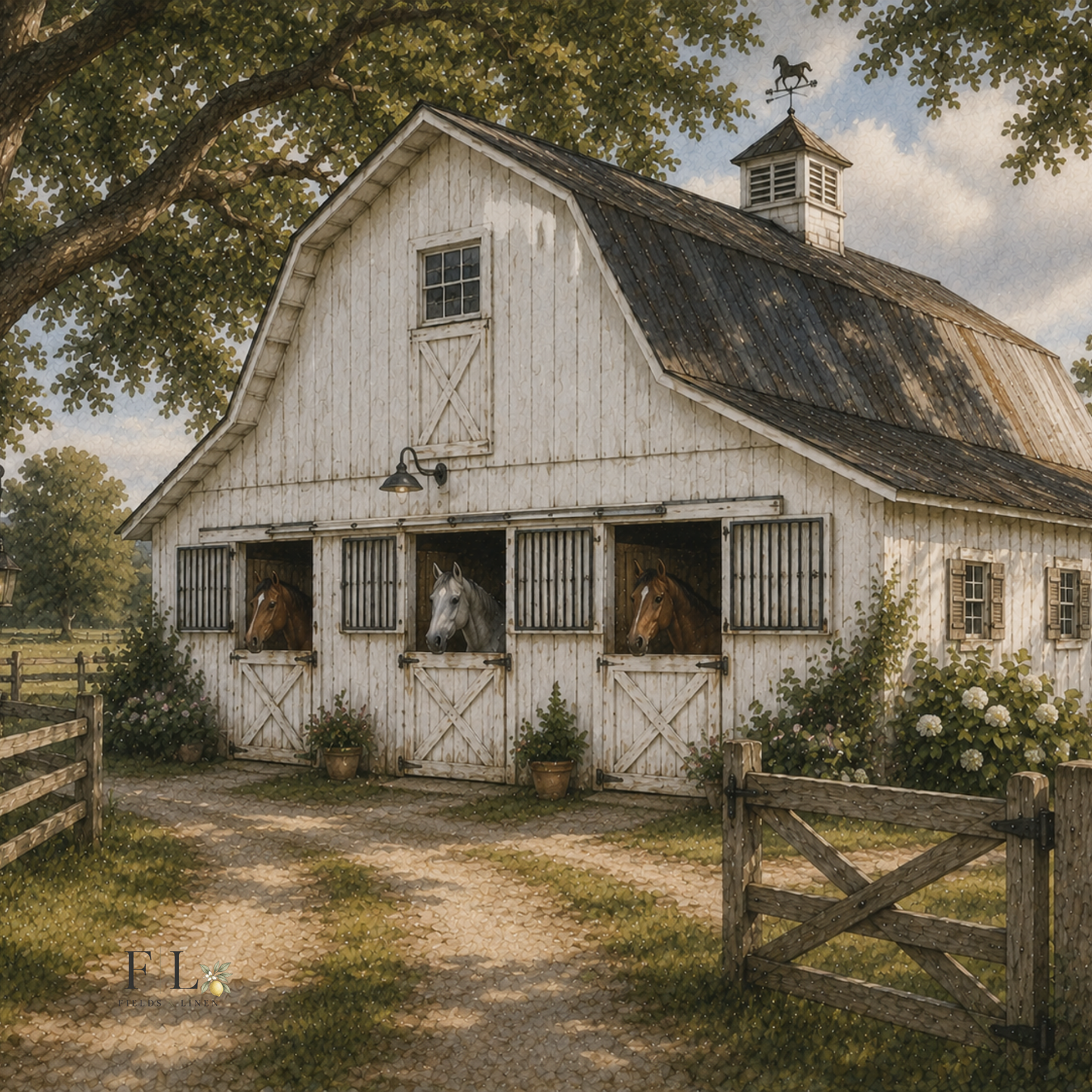 Barn with Horses | Watercolor Clipart PNG