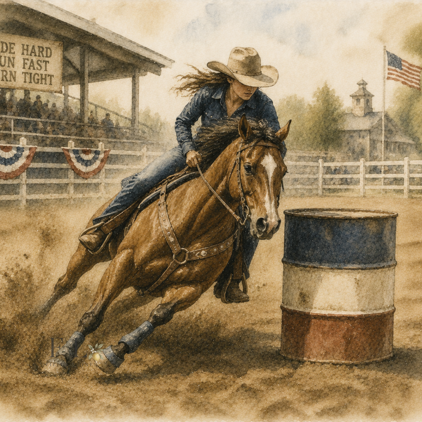 Barrel Racing Horse Watercolor Clipar PNG