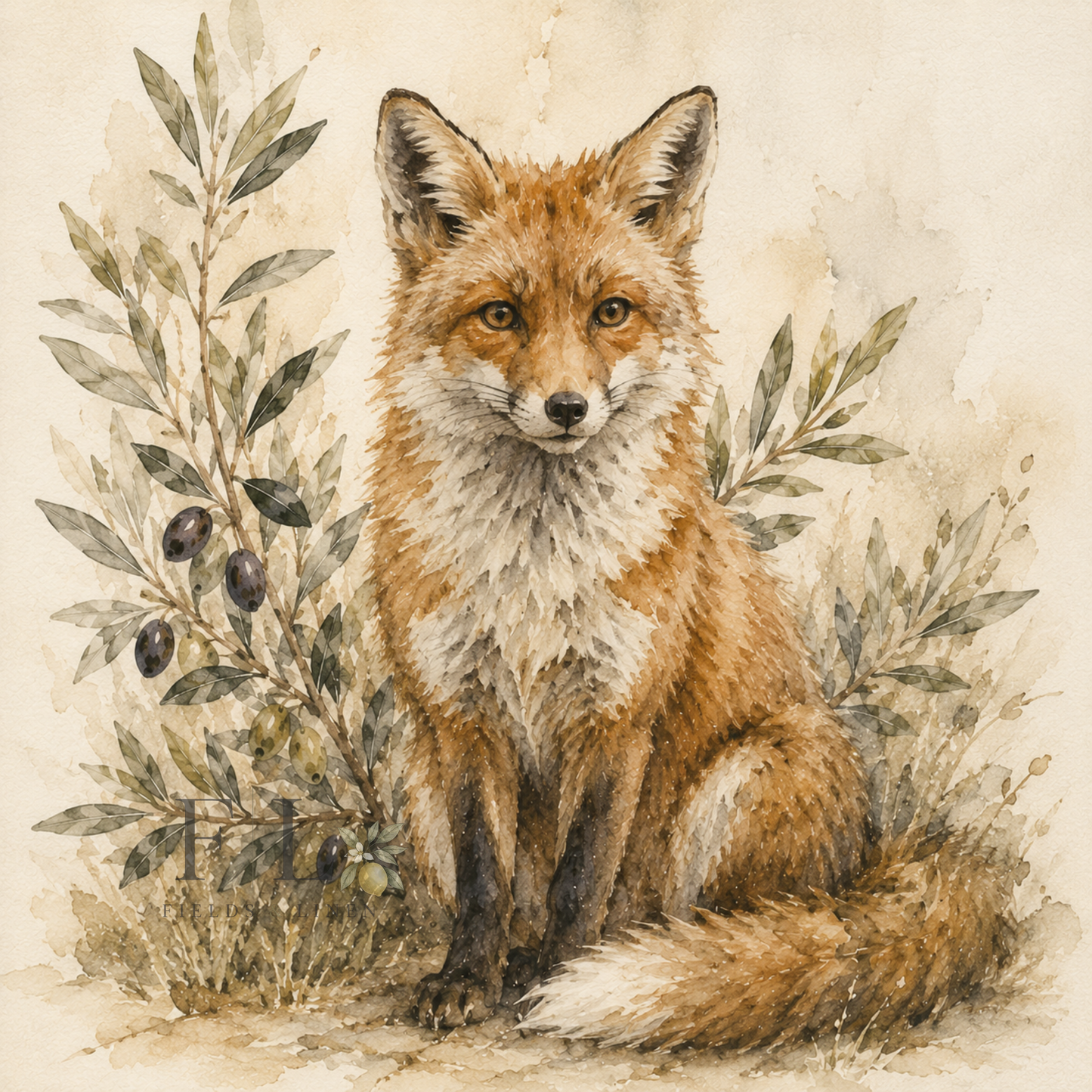 Woodland Fox Among Wildflowers Watercolor Clipart PNG