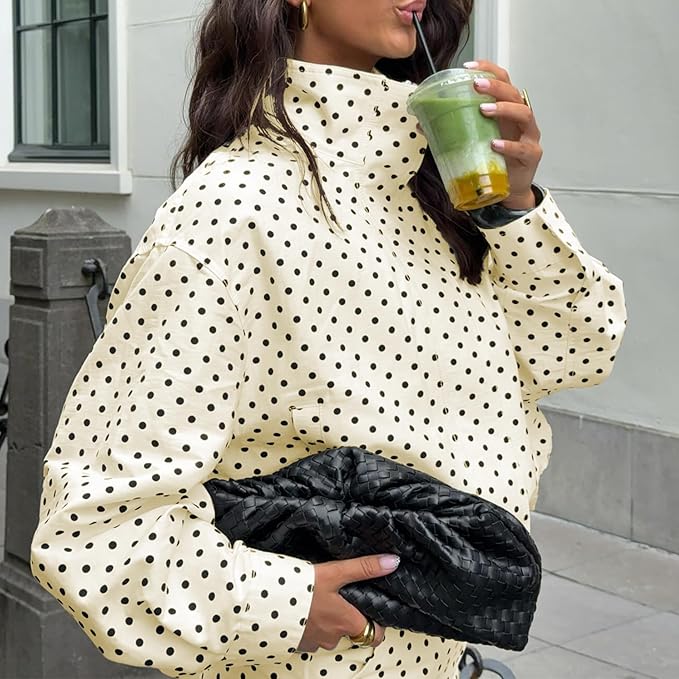 Polka Dot Cropped Utility Jacket - Soft Neutral Lightweight Layer