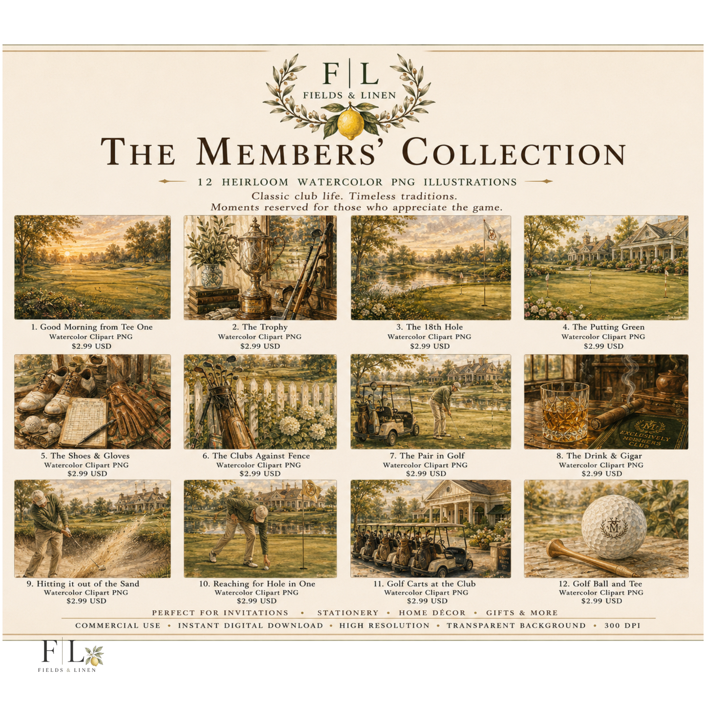 The Members Collection | 12 Watercolor Clipart PNG Images