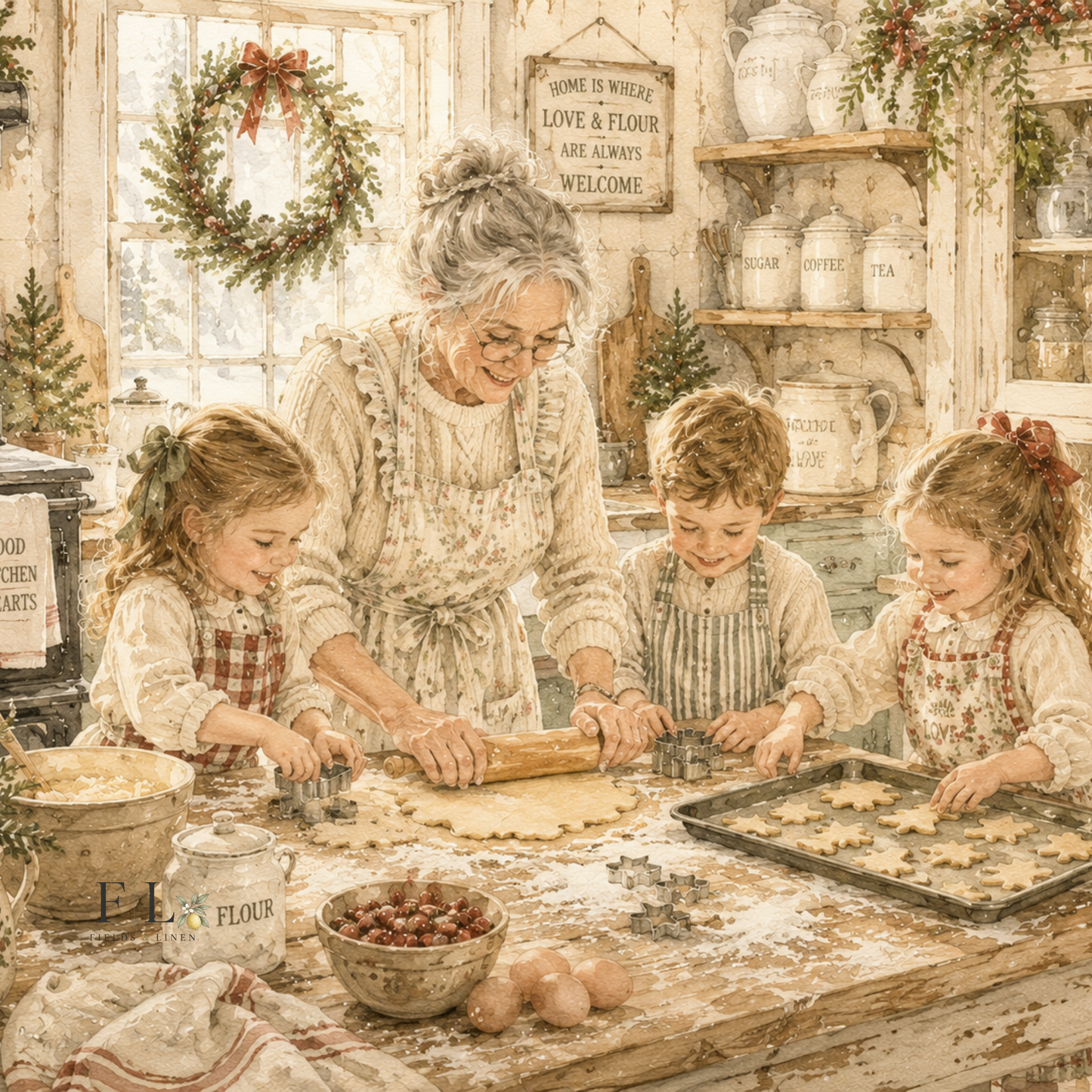 Baking Cookies with Grandma | Watercolor Clip Art PNG