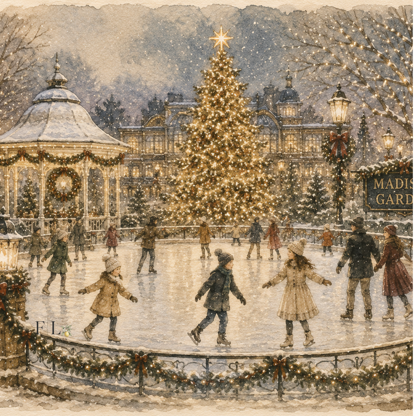 Holiday Skating Rink | Watercolor Clip Art PNG