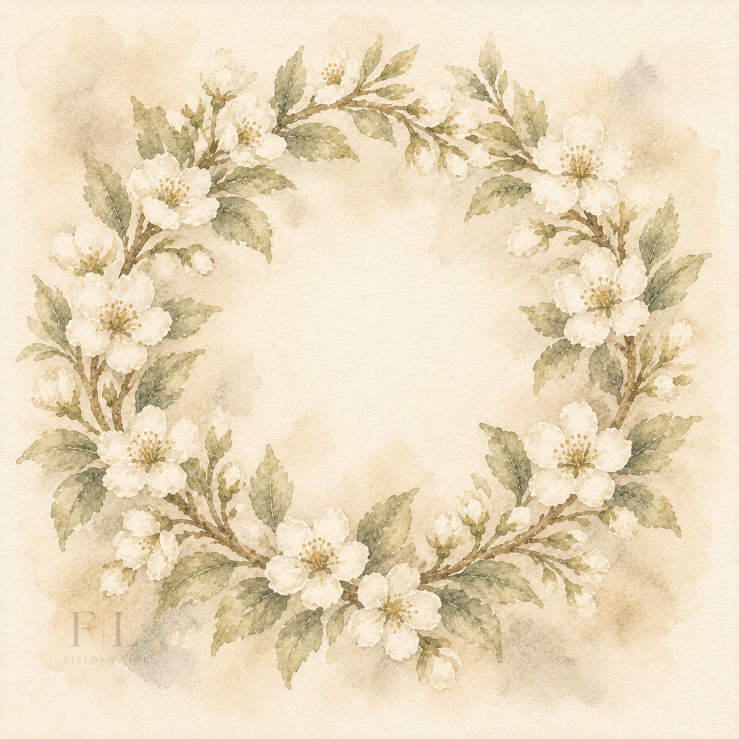 White Blossom Wreath Clipart | Heirloom Watercolor Botanical PNG