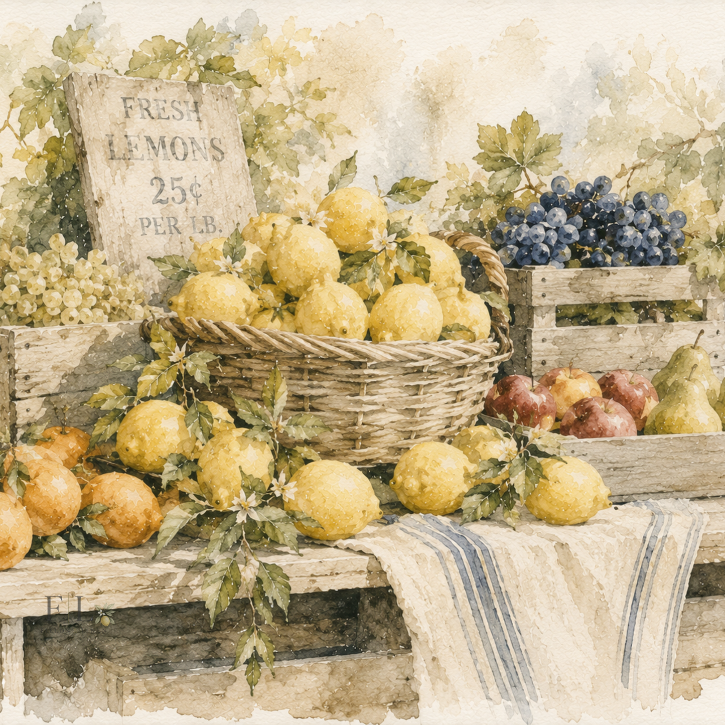 Lemon Market Still Life | Botanical Watercolor PNG