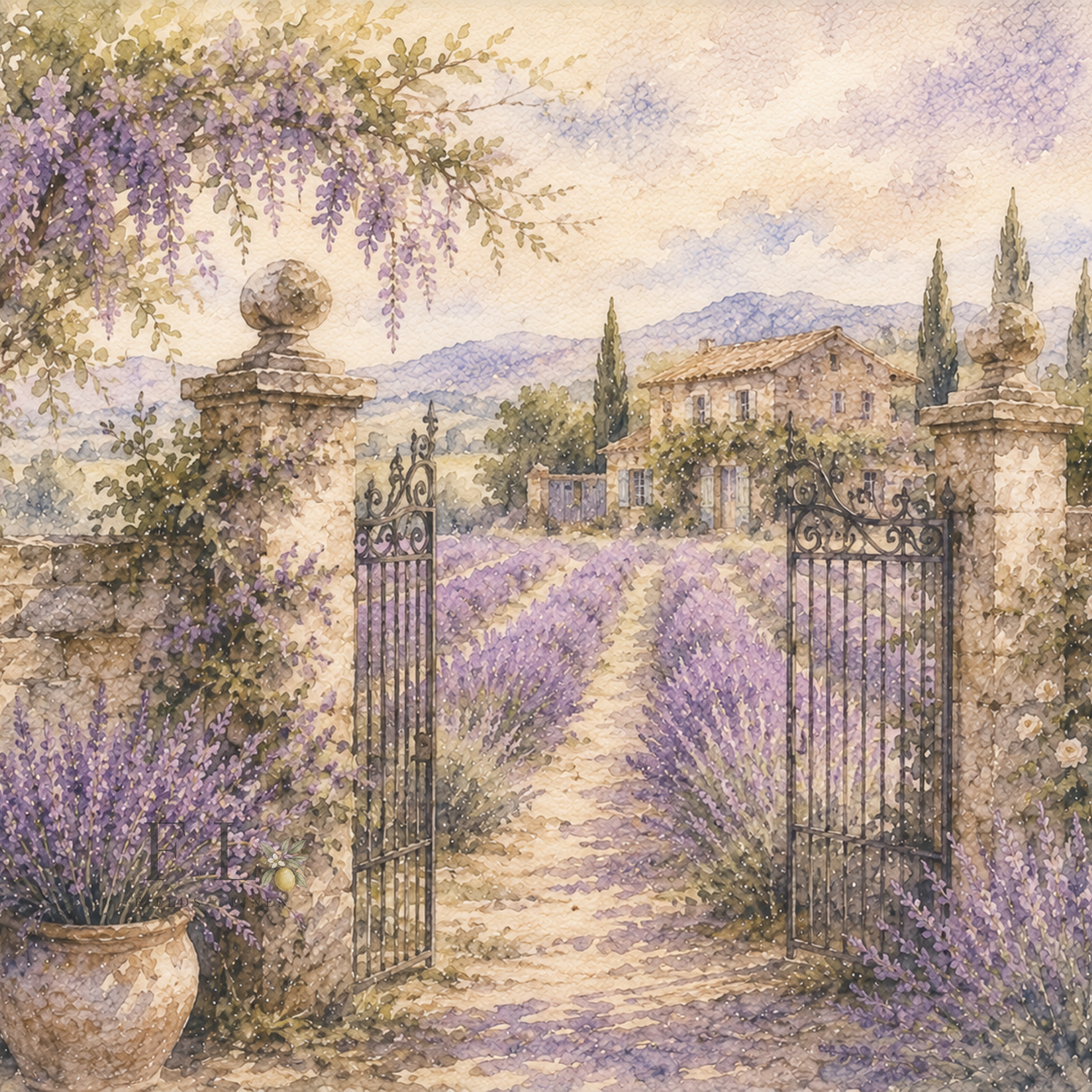 Lavender Garden Gate | Watercolor PNG Clipart