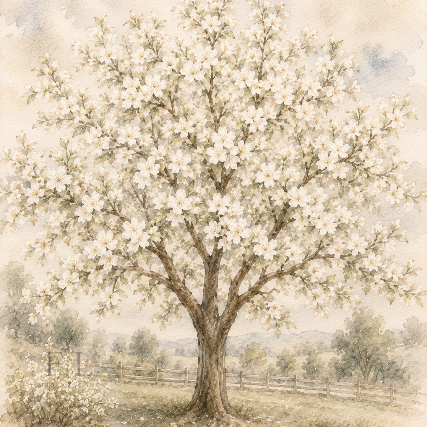 White Blossom Tree Art | Heirloom Watercolor Botanical PNG