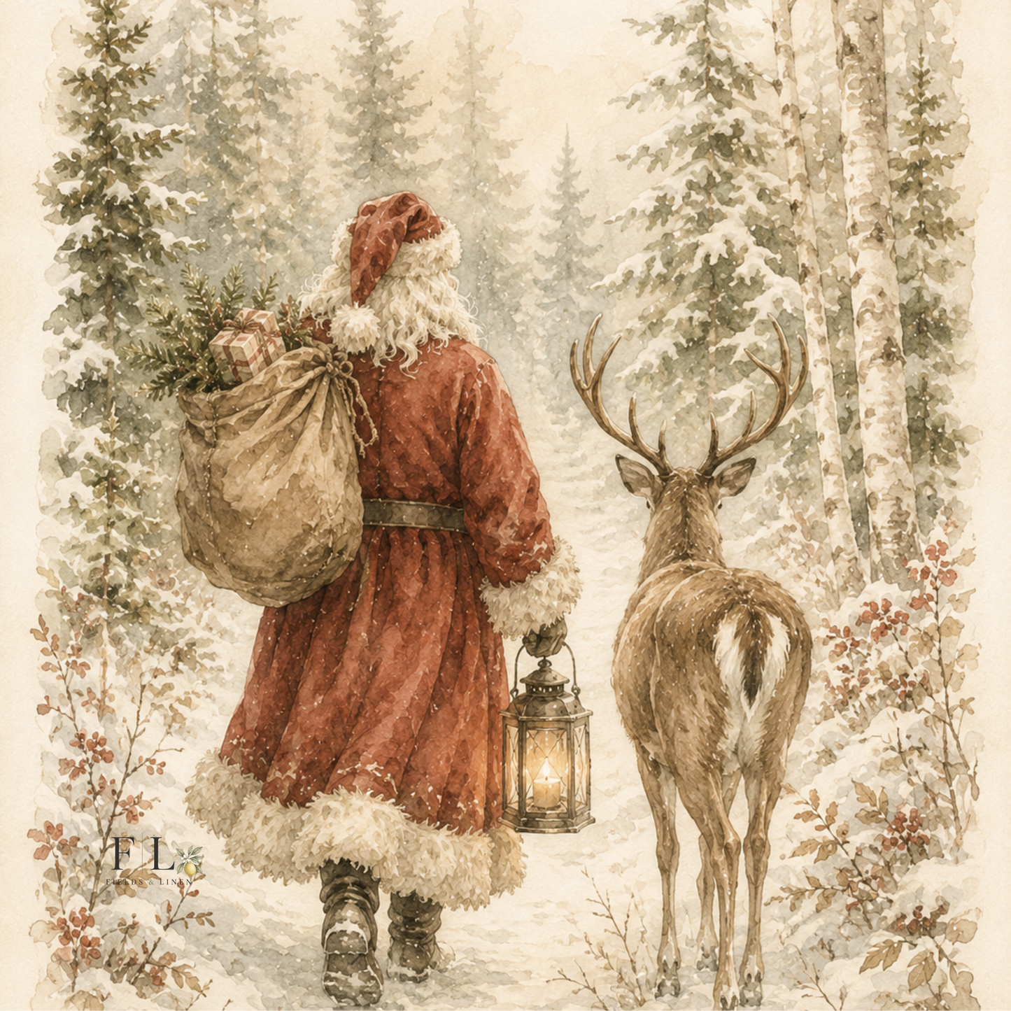 Santa taking his walk | Watercolor Clip Art PNG