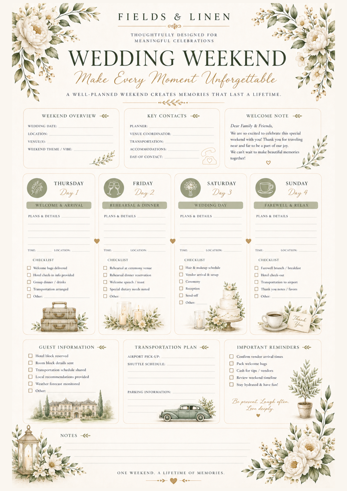 Fields & Linen Wedding Planner | 20 Page Printable Wedding Planning Journal PDF