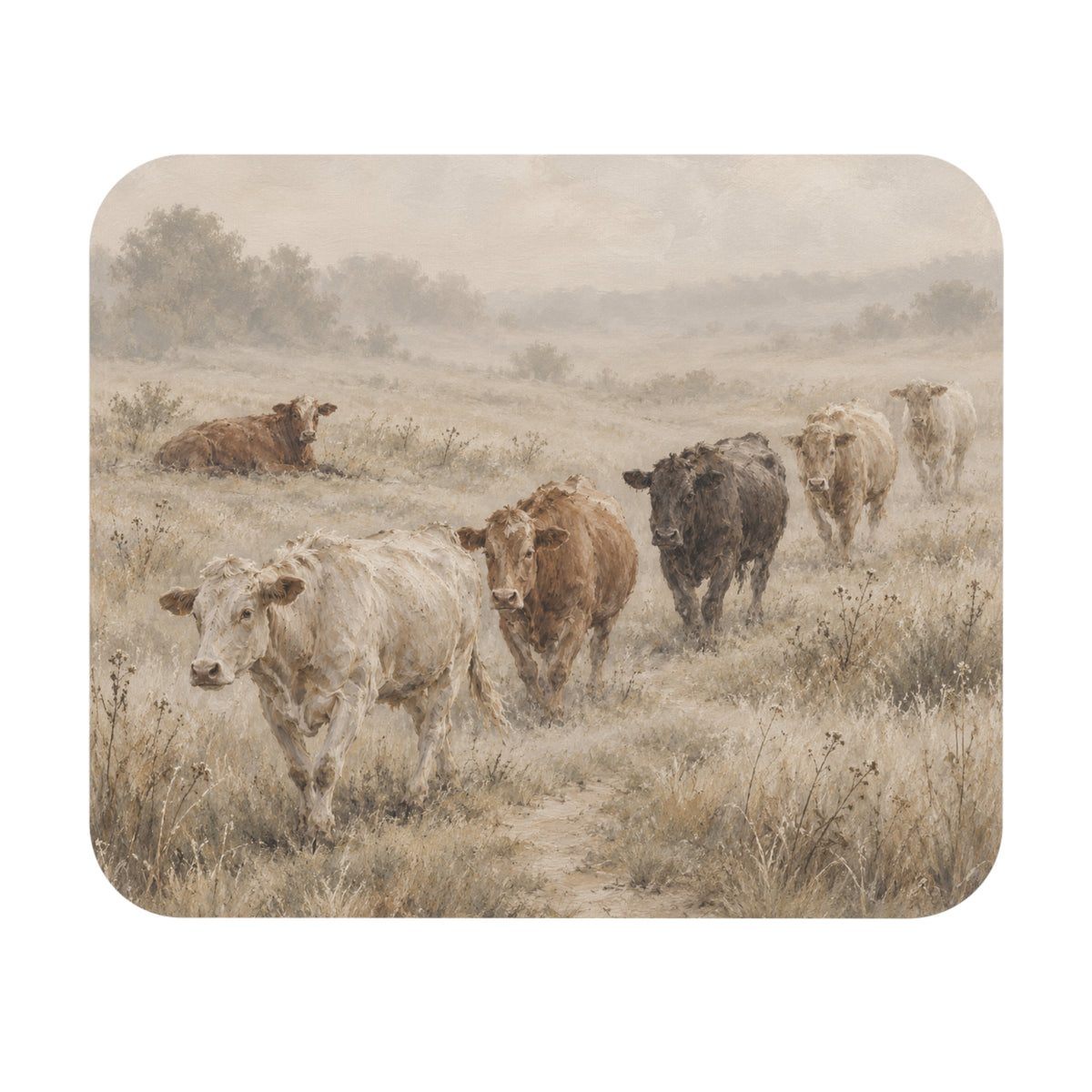 The Cow March | Neutral Western Farmhouse Mouse Pad (Rectangle)