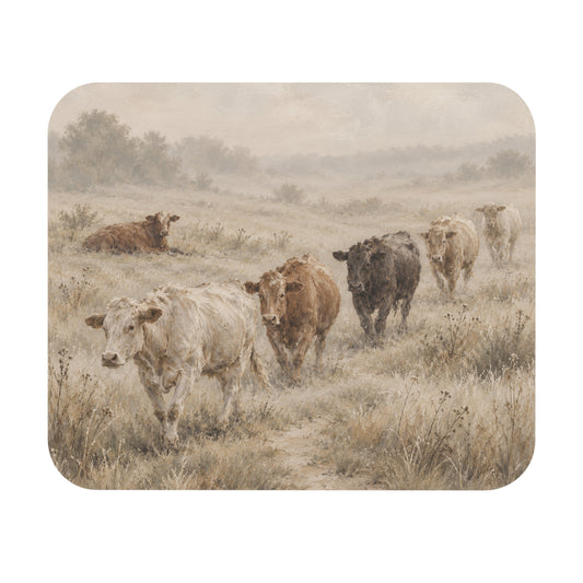 The Cow March | Neutral Western Farmhouse Mouse Pad (Rectangle)