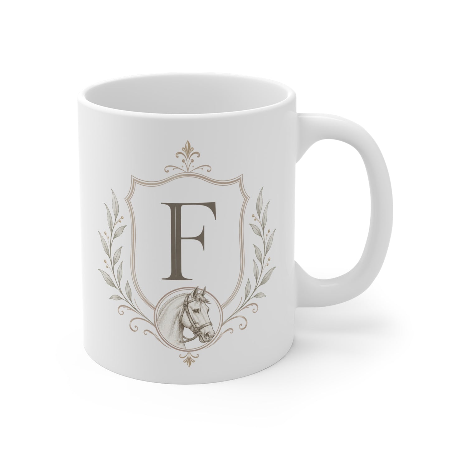 Equestrian Crest Monogram Mug | Personalized Horse Lover Coffee Mug | custom Initial Gift