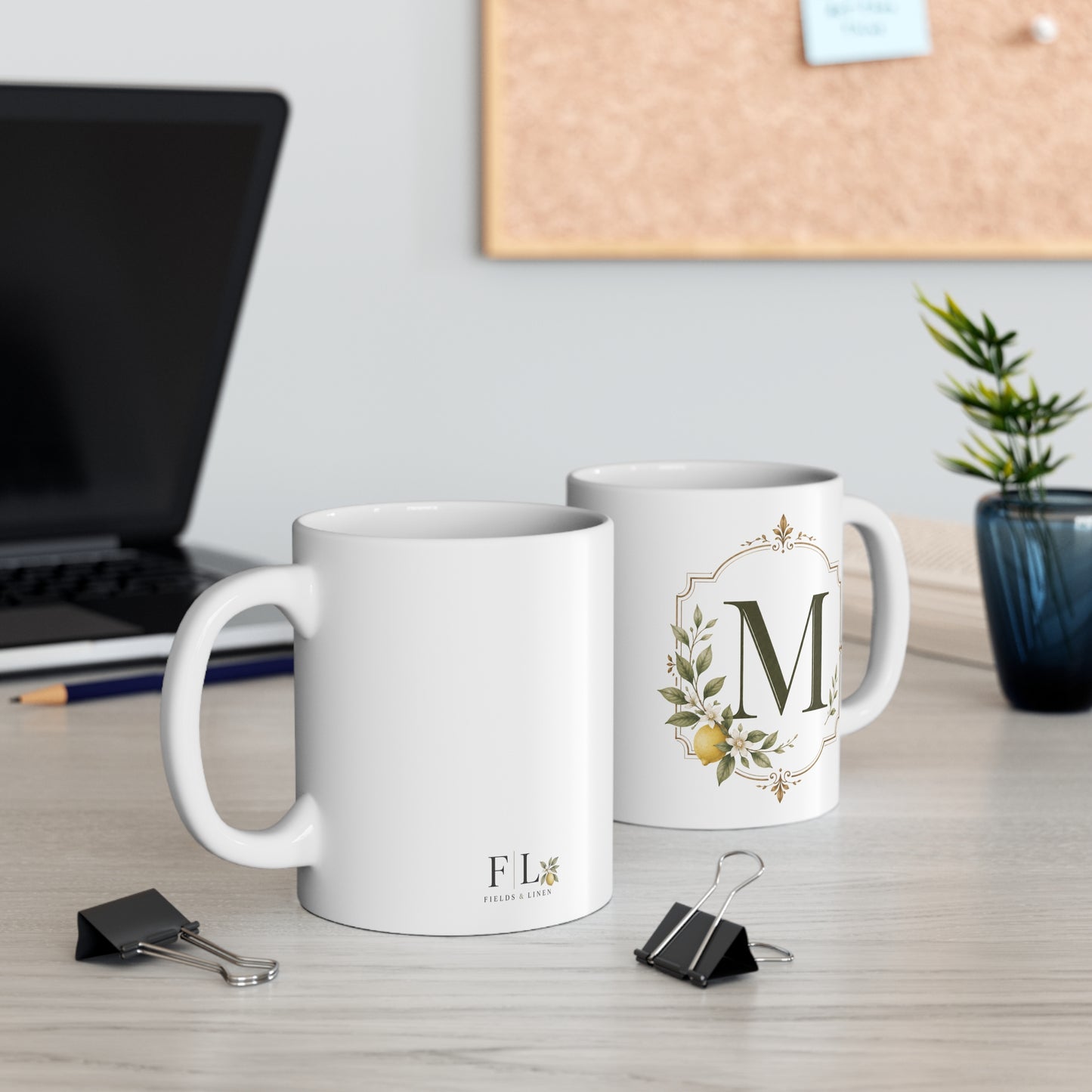 Lemon Monogram Coffee Mug | Personalized Initial Mug | Farmhouse Kitchen Decor