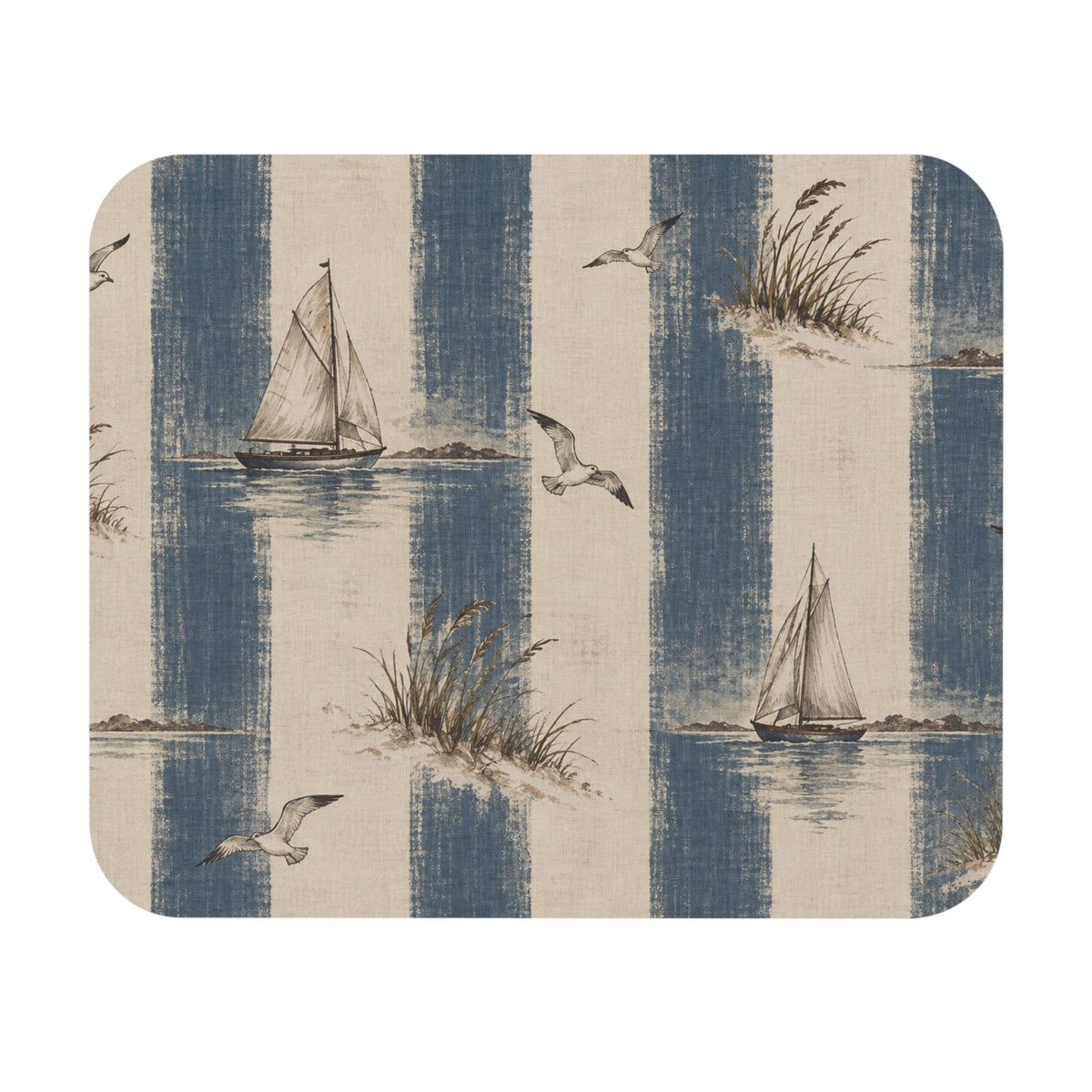Sails & Seagulls | Coastal Striped Mouse Pad (Rectangle)