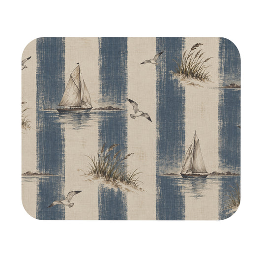 Sails & Seagulls | Coastal Striped Mouse Pad (Rectangle)