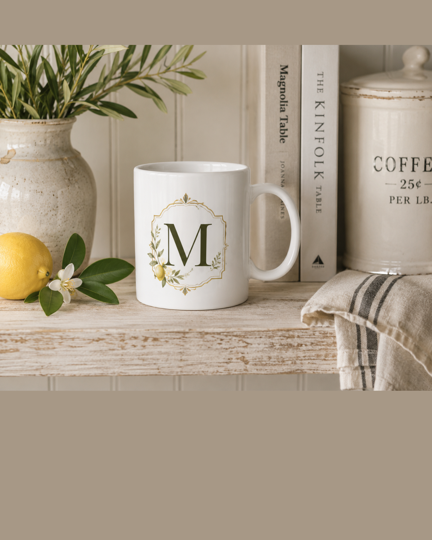 Lemon Monogram Coffee Mug | Personalized Initial Mug | Farmhouse Kitchen Decor