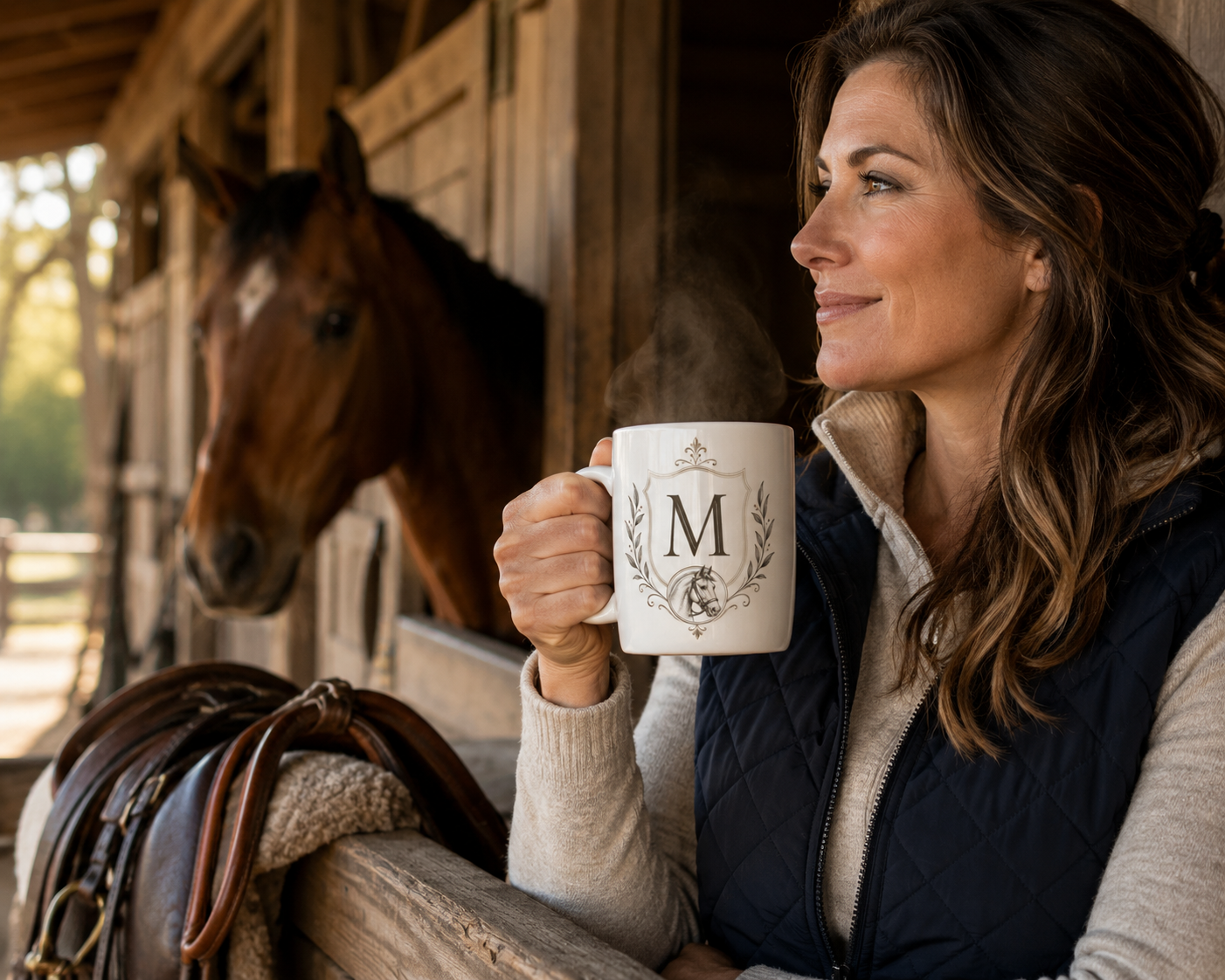 Equestrian Crest Monogram Mug | Personalized Horse Lover Coffee Mug | custom Initial Gift