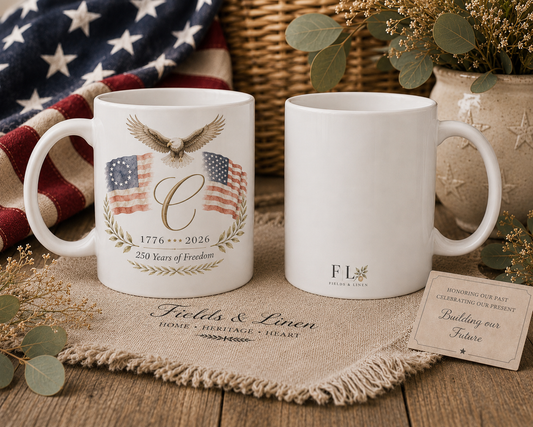 Personalized Americana Monogram Mug | 250th Anniversary Eagle Coffee Cup | Custom Initial Patriotic Gift