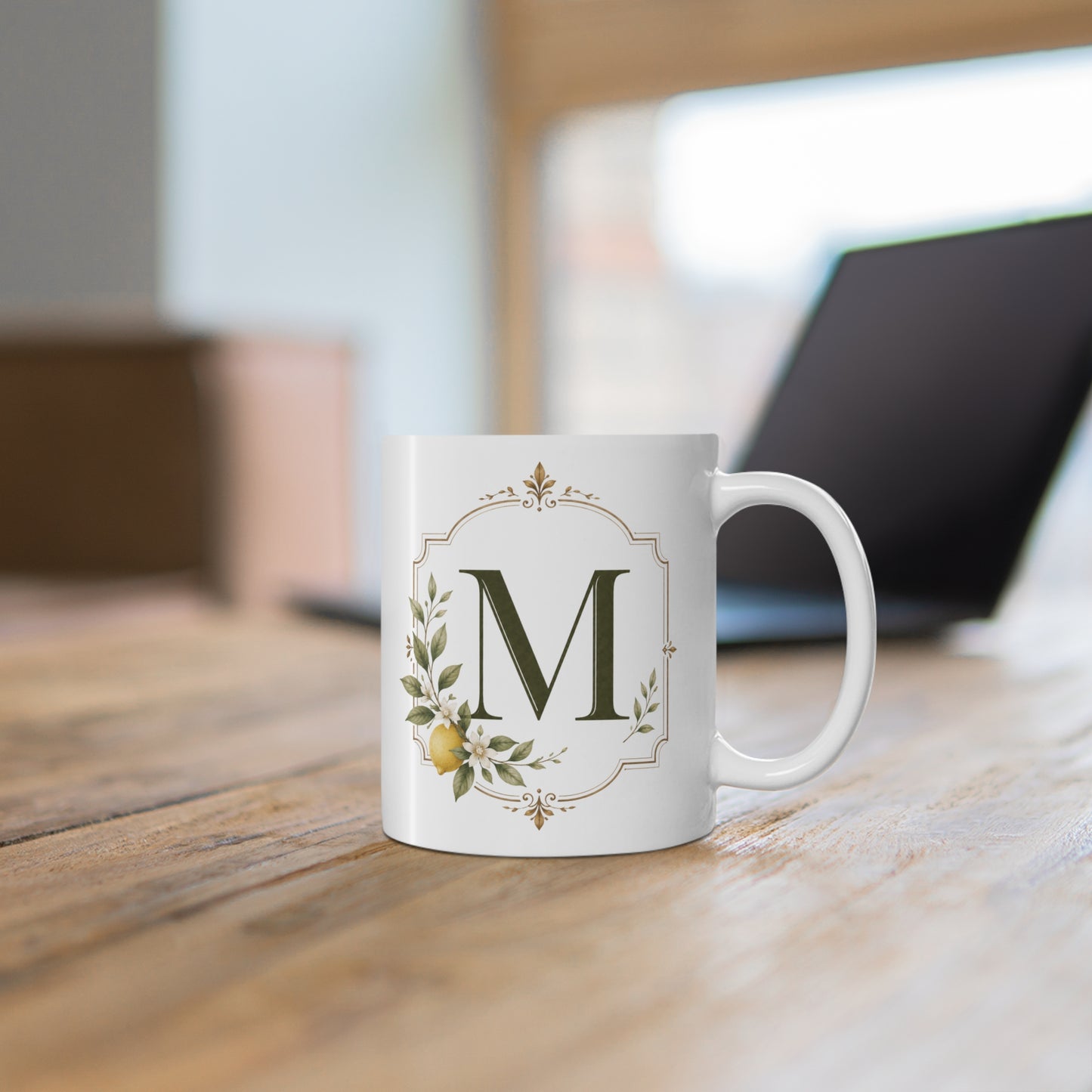 Lemon Monogram Coffee Mug | Personalized Initial Mug | Farmhouse Kitchen Decor
