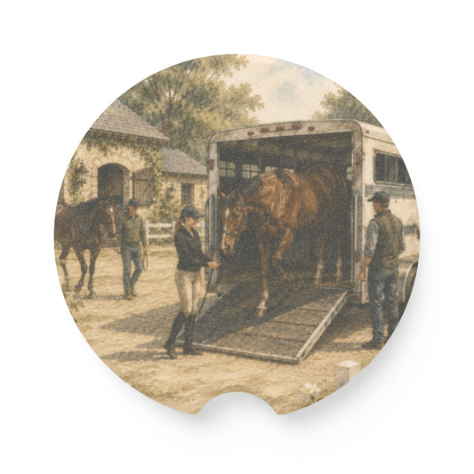 Arriving Home from Show Soapstone Car Coaster