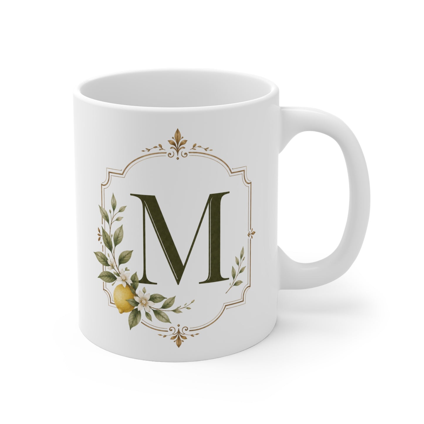 Lemon Monogram Coffee Mug | Personalized Initial Mug | Farmhouse Kitchen Decor