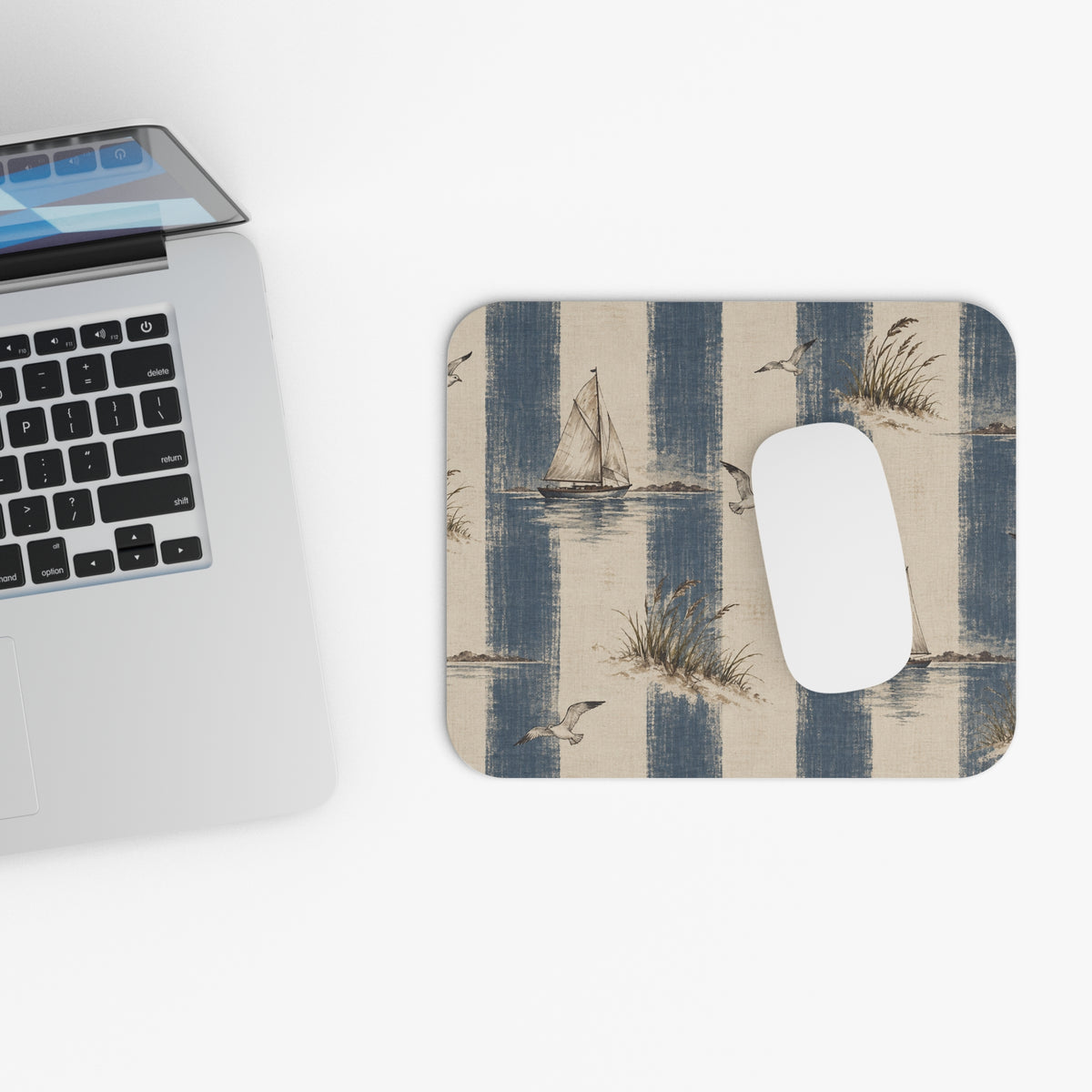 Sails & Seagulls | Coastal Striped Mouse Pad (Rectangle)