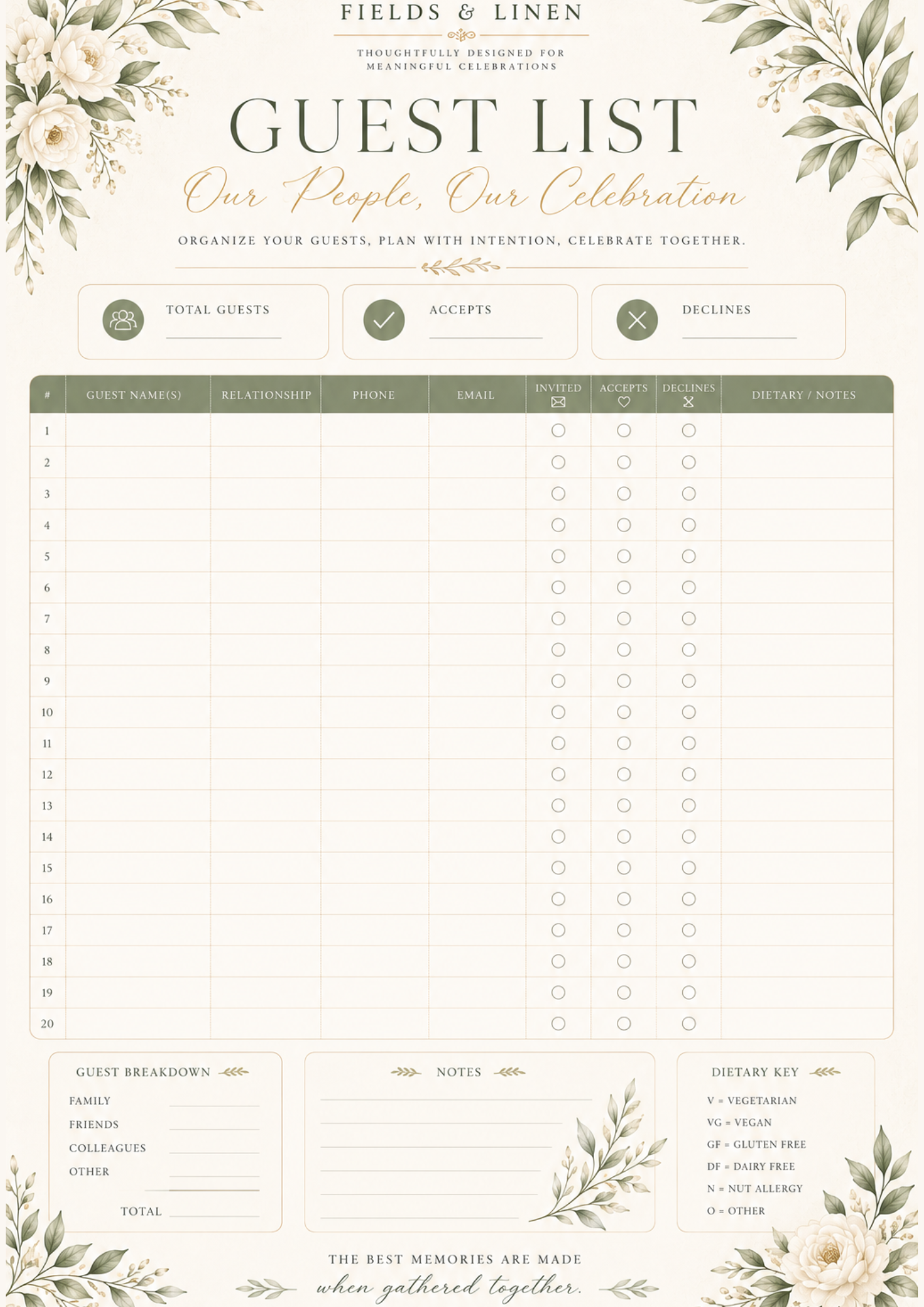 Fields & Linen Wedding Planner | 20 Page Printable Wedding Planning Journal PDF