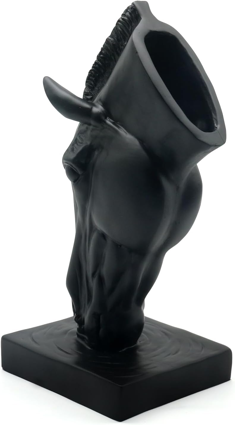Black Horse Head Sculptural Vase - 13' Equestrian Decor